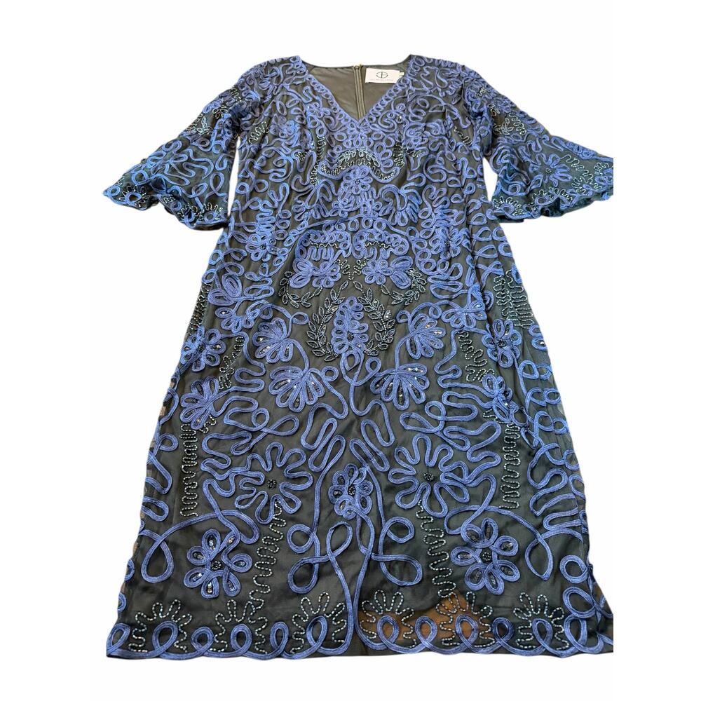JS Collections Navy Embroidery Beaded Dress - Size 16W - Picture 10 of 16